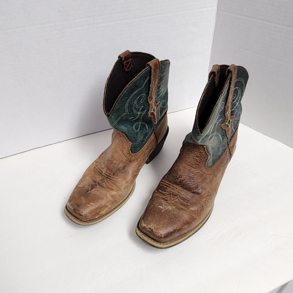 Justin Gypsy Chellie Tan Green Leather Boot Booties Women's Size US 7.5B Western - Picture 5 of 16
